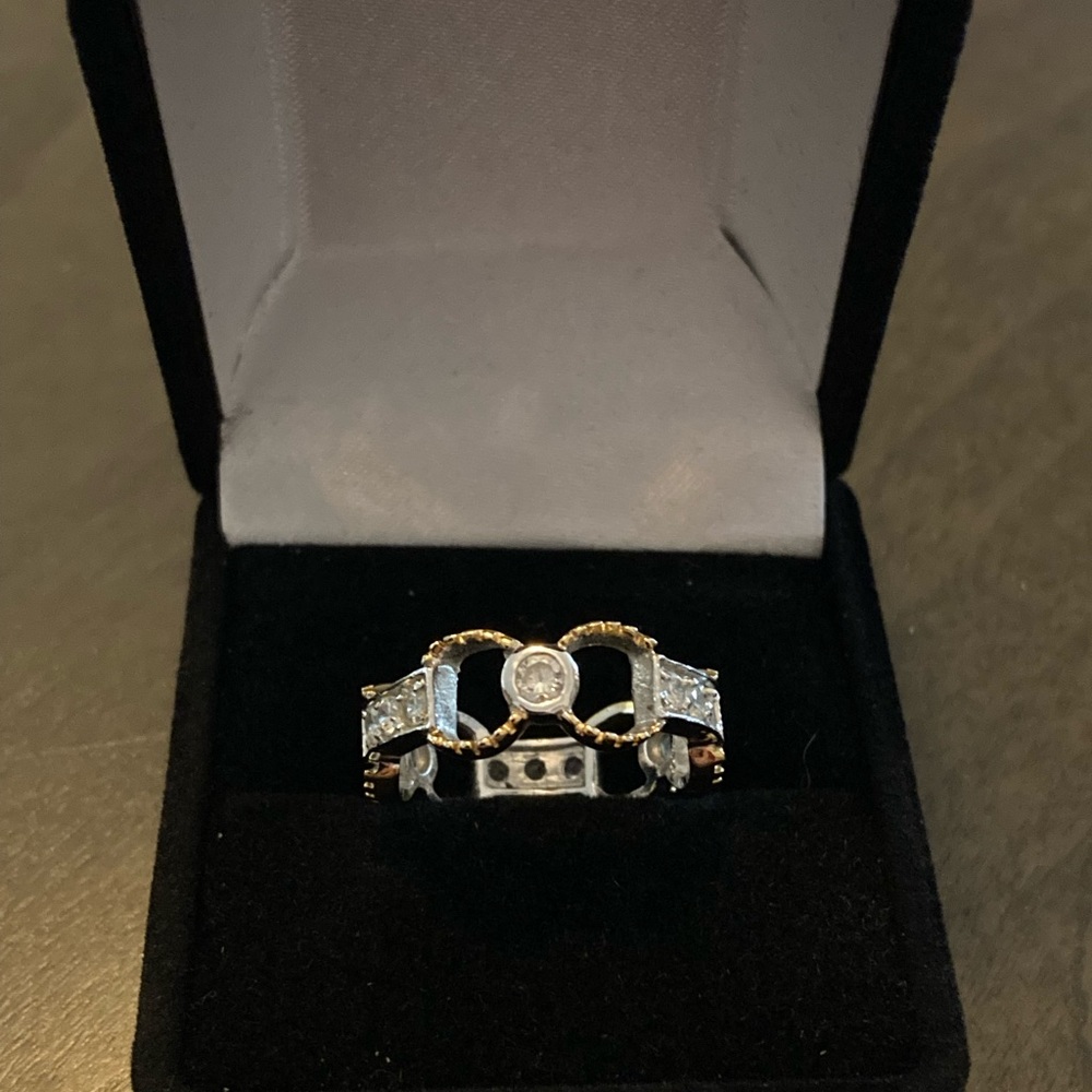 Silver Gold Overlay CZ Wedding Ring Sz 6.5